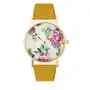 Zegarek analogowy - cyferblat z kwiatami róż i cyrkoniami, żółty pasek Sklep
