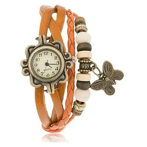 Zegarek analogowy, ozdobnie wycinany, pleciony sznurek, koraliki Biżuteria e-shop