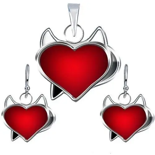 Zestaw kolczyki i zawieszka ze srebra 925 - czerwone serce diabełek Biżuteria e-shop