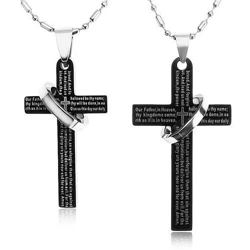 Zestaw naszyjników dla dwojga ze stali 316l, czarne krzyże z obręczą, modlitwa Biżuteria e-shop