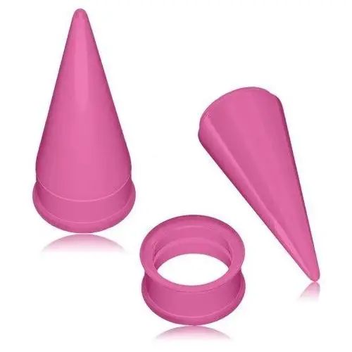 Biżuteria e-shop Zestaw piercingów do ucha - tunel plug lub tunel i taper, różowy kolor, stożek - szerokość: 16 mm