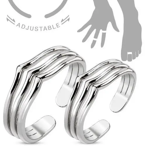 Biżuteria e-shop Zestaw pierścionków na rękę lub nogę, srebrny kolor, trzy linie ze szpicem - veľkosti prsteňov: 52 a 45