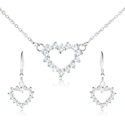 Zestaw ze srebra 925 - naszyjnik i kolczyki wiszące, cyrkoniowy zarys serca Biżuteria e-shop