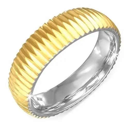 Złocisty karbowany stalowy pierścionek - rozmiar: 59 Biżuteria e-shop