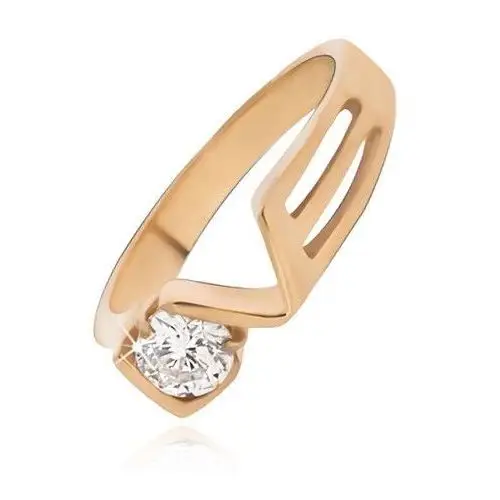 Biżuteria e-shop Złocisty pierścionek ze stali z przeźroczystą cyrkonią, love - rozmiar: 49