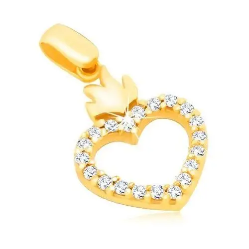 Złota zawieszka 14k - kontury serca z cyrkoniami i koroną Biżuteria e-shop