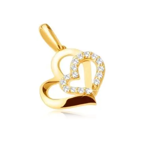 Biżuteria e-shop Złota zawieszka 585 - dwa asymetryczne kontury serc, kamyczki
