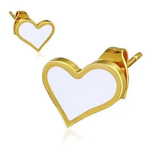 Biżuteria e-shop Złote kolczyki ze stali - białe asymetryczne serce