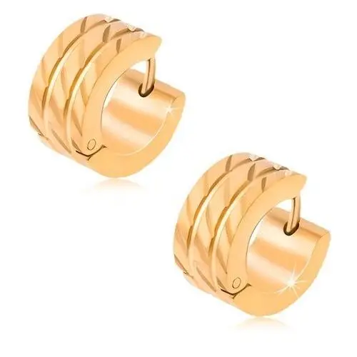 Biżuteria e-shop Złote okrągłe kolczyki ze stali, dwa proste rowki, ukośne nacięcia