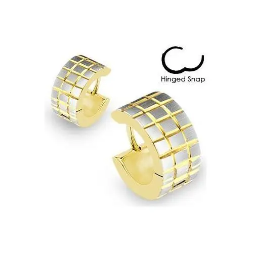 Złoto-srebrne okrągłe kolczyki - wyżłobione krzyżujące się pasy Biżuteria e-shop