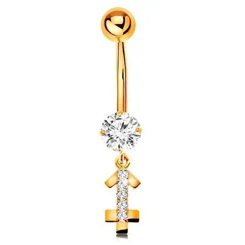 Złoty 14K piercing do brzucha - bezbarwna cyrkonia, błyszczący symbol znaku zodiaku - STRZELEC, S2GG185.08