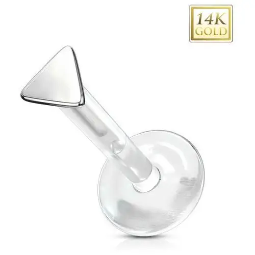 Biżuteria e-shop Złoty 14k piercing do nosa, ucha, wargi - maleńki trójkąt równoboczny, przezroczysty bioflex