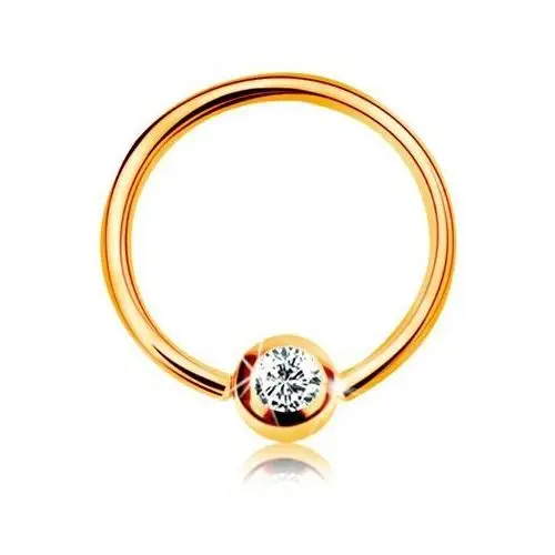 Biżuteria e-shop Złoty 14k piercing - lśniący krążek i kuleczka z osadzoną cyrkonią bezbarwnego koloru, 8 mm