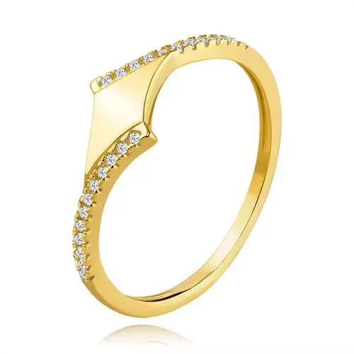 Złoty 14K pierścionek z żółtego złota - gładki romb, cyrkoniowa linia - Rozmiar: 56
