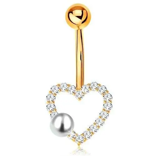 Biżuteria e-shop Złoty 375 piercing do brzucha - banan z kuleczką, cyrkoniowy zarys serduszka, perła