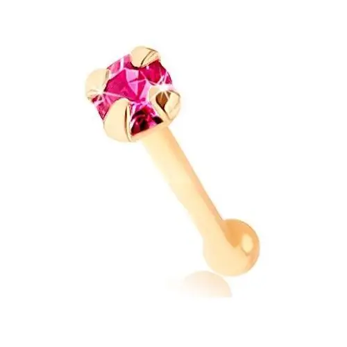Złoty 375 piercing do nosa, prosty - lśniąca cyrkonia różowego koloru, S1GG97.31