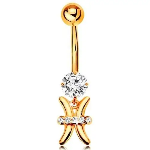 Złoty 585 piercing do brzucha - bezbarwna cyrkonia, lśniący symbol znaku zodiaku - RYBY, GG185.09