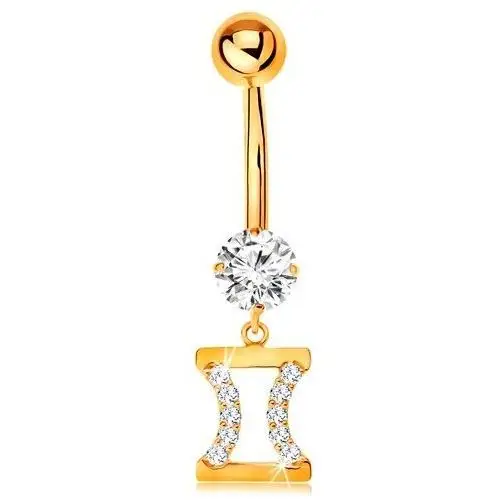 Biżuteria e-shop Złoty 585 piercing do brzucha - bezbarwna cyrkonia, znak zodiaku - bliźnięta