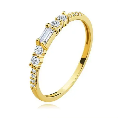 Złoty 585 pierścionek z żółtego złota - prostokątne i okrągłe przezroczyste cyrkonie - rozmiar: 52 Biżuteria e-shop
