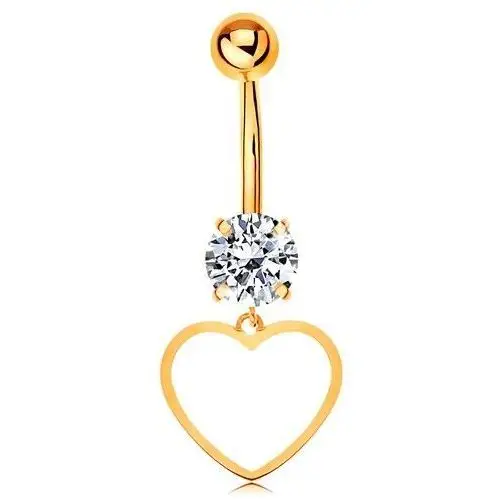 Złoty 9k piercing do brzucha - bezbarwna cyrkonia, cienki zarys symetrycznego serduszka Biżuteria e-shop