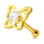 Złoty 9k piercing do nosa - kontur motyla z okrągłą cyrkonią bezbarwnego koloru, 2 mm Biżuteria e-shop Sklep