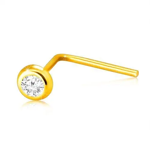 Złoty 9k piercing do nosa - przezroczysta błyszcząca cyrkonia w oprawce, zakrzywiony koniec Biżuteria e-shop