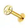 Biżuteria e-shop Złoty 9k piercing do wargi i brody - okrągły symbol pokoju, lśniąca powierzchnia Sklep