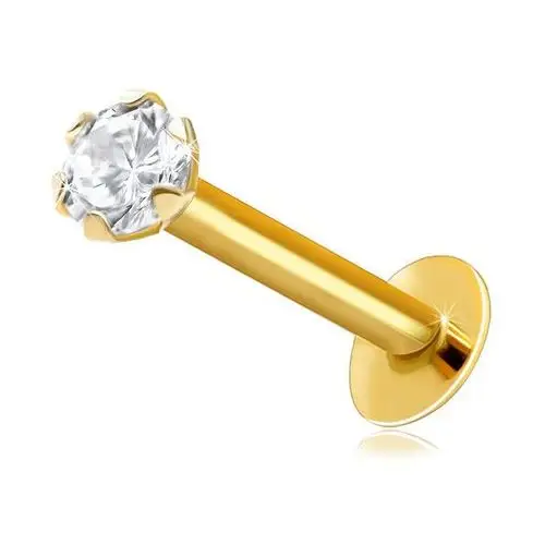 Biżuteria e-shop Złoty 9k piercing do wargi i brody - przezroczysta cyrkonia w kształcie krążka, 2,5 mm