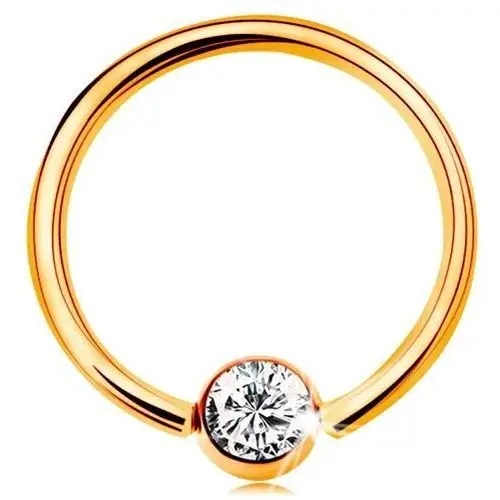 Biżuteria e-shop Złoty 9k piercing - lśniący krążek i kuleczka z osadzoną cyrkonią bezbarwnego koloru, 14 mm