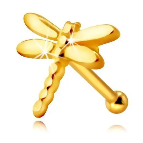 Biżuteria e-shop Złoty kolczyk do nosa 375 - ważka z lśniącymi długimi skrzydłami