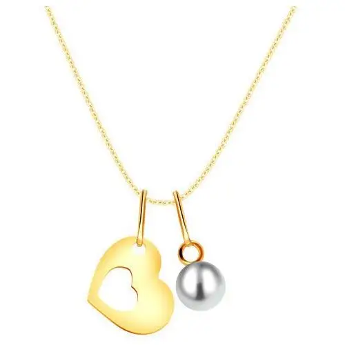 Złoty naszyjnik 375 - sylwetka serca z wycięciem na środku, okrągła biała perła Biżuteria e-shop