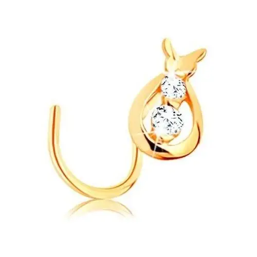 Złoty piercing 585, zagięty - kropelka z przezroczystymi cyrkoniami i motylek Biżuteria e-shop