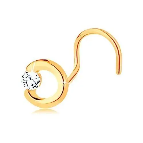 Biżuteria e-shop Złoty piercing do nosa 585 - niepełny zarys koła z przezroczystą cyrkonią, zagięty kształt