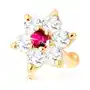 Biżuteria e-shop Złoty piercing do nosa 585, prosty - błyszczący kwiat z rubinu i cyrkonii Sklep