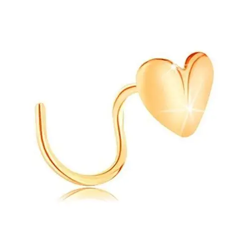 Biżuteria e-shop Złoty piercing do nosa 585, zagięty - lśniące serduszko, wygięte w środku