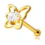 Złoty piercing do nosa z 14K złota - kontur motyla z okrągłą bezbarwną cyrkonią, 2,25 mm Sklep