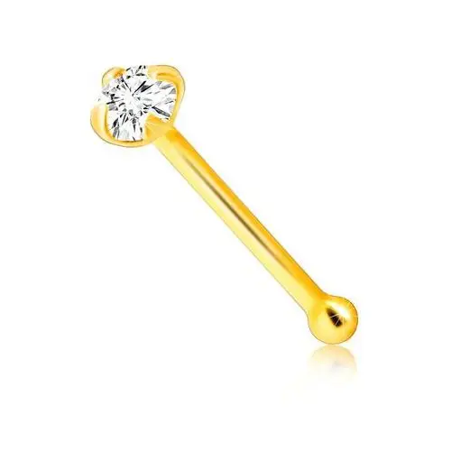 Biżuteria e-shop Złoty piercing do nosa z 14k złota - prosty kształt, przezroczysta okrągła cyrkonia, 1,5 mm