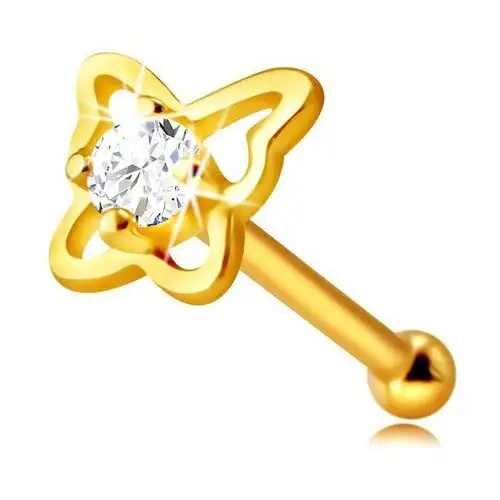 Złoty piercing do nosa z 9k złota - kontur motyla z okrągłą przezroczystą cyrkonią, 4 mm Biżuteria e-shop
