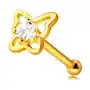 Złoty piercing do nosa z 9k złota - kontur motyla z okrągłą przezroczystą cyrkonią, 4 mm Biżuteria e-shop Sklep