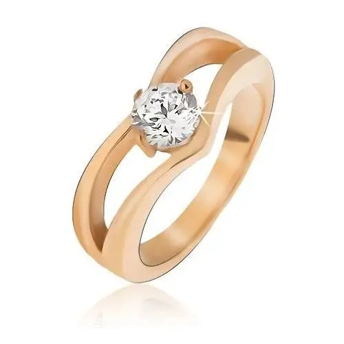 Biżuteria e-shop Złoty stalowy pierścionek, podwójny szpic, cyrkonia - rozmiar: 56