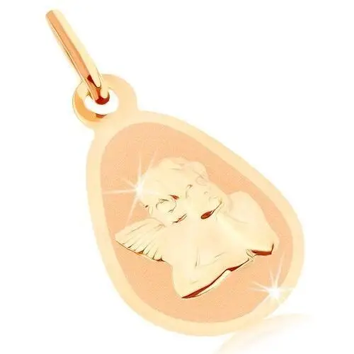 Biżuteria e-shop Złoty wisiorek 375 - matowy płaski medalik, zaokrąglona łza, lśniący aniołek