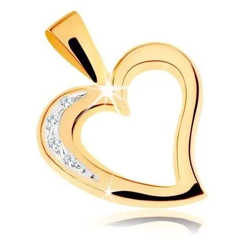 Biżuteria e-shop Złoty wisiorek 375 - zarys asymetrycznego serduszka, przezroczyste cyrkonie