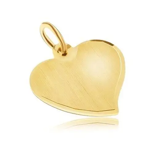 Złoty wisiorek 585 - asymetryczne płaskie serce, satynowa powierzchnia, lśniące krawędzie, GG30.03