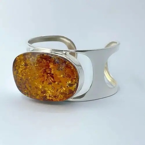 Bransoleta srebrna regulowana z koniakowym bursztynem no 8, kolor pomarańczowy