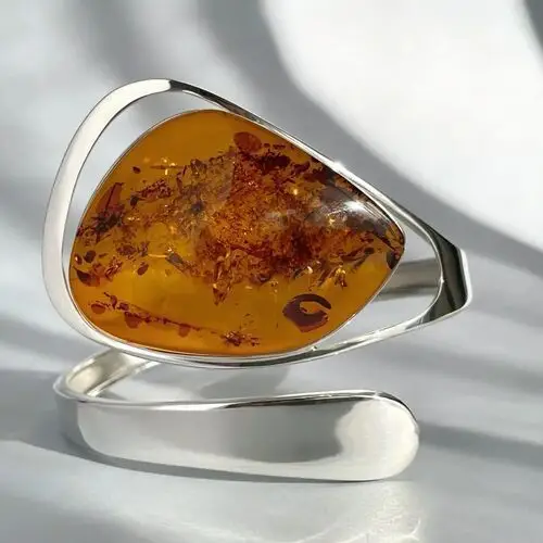 Bransoleta srebrna regulowana z koniakowym bursztynem Snake no 5, kolor pomarańczowy