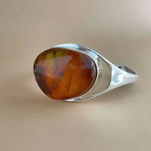 Bransoleta srebrna regulowana z miodowym bursztynem no 1, kolor pomarańczowy