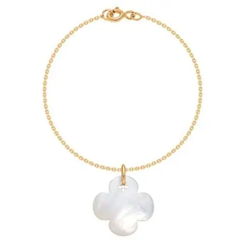 Bransoletka z okrągłą koniczynką z masy perłowej na pozłacanym cienkim klasycznym łańcuszku, kolor beżowy