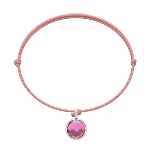 Bransoletka z posrebrzaną zawieszką z różowym kwarcem na cienkim różowym sznurku, kolor różowy
