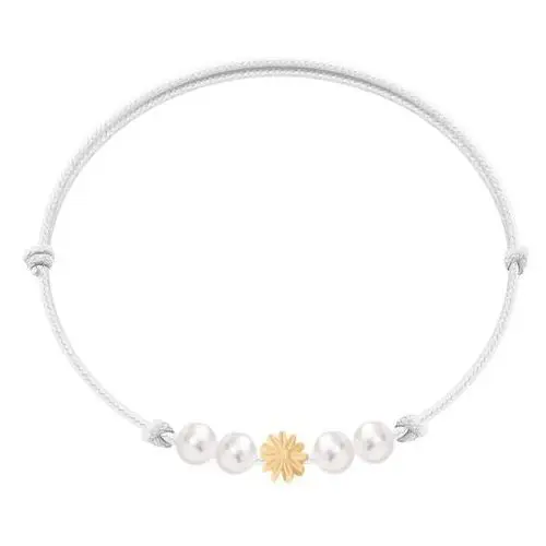 Bransoletka z pozłacaną Flowers Etincelle i białymi perłami na cienkim białym sznurku
