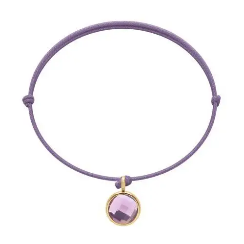 Bransoletka z pozłacaną zawieszką z fioletowym kwarcem na cienkim lawendowym sznurku, kolor fioletowy